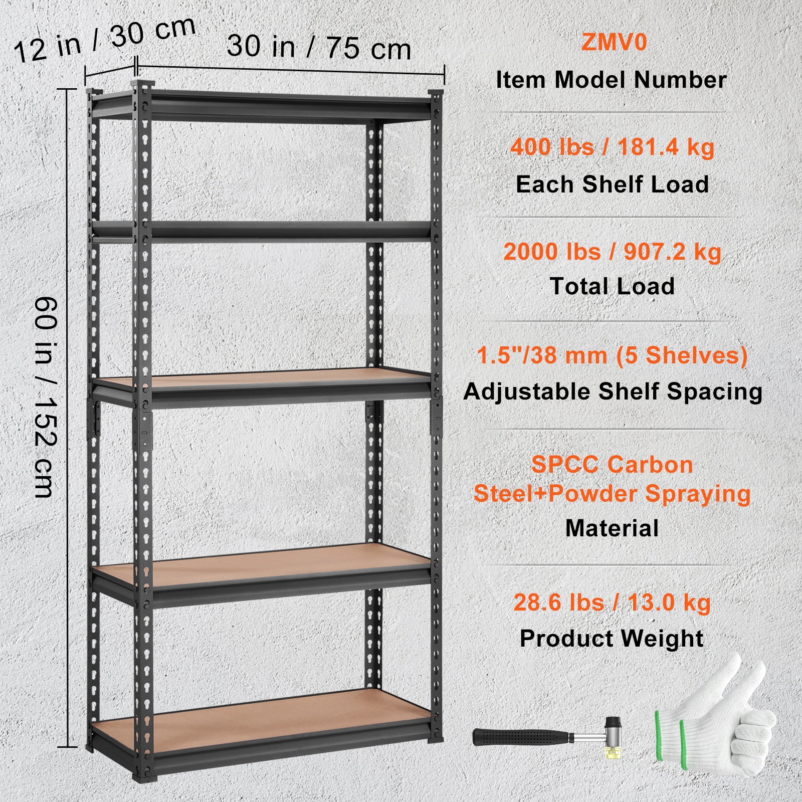 Heavy Duty Metal Storage Shelving Unit 5 Tier Adjustable Rack Black_voghion.com